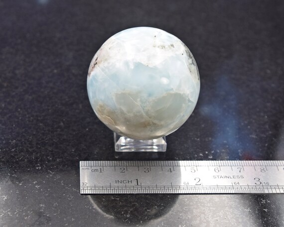 Polished Light Larimar Sphere from Dominican Republic | Caribbean Blue Pectolite | Rare | 47.1mm | 157.2 grams