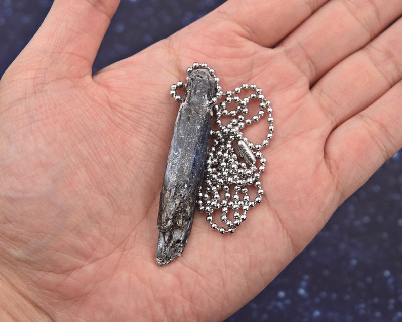 24 Gem Electric Blue Kyanite Stainless Steel Necklace