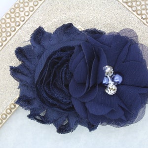 Navy blue flower girl hair clip, navy blue flower girl bow, navy blue wedding hair clip, toddler navy blue hair bow navy blue hair clip image 1