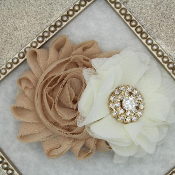 Flower girl hair clips, champagne hair clip, champagne hair piece, champagne hair bow, toddler flower girl, ivory hair clips, gold hair clip