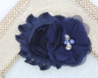 Navy blue flower girl hair clip, navy blue flower girl bow, navy blue wedding hair clip, toddler navy blue hair bow navy blue hair clip