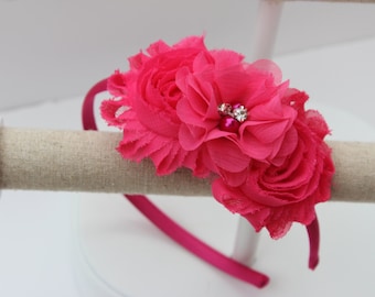 Hot pink headband, pink flower girl headband, hot pink wedding headband, plastic headband, fuchsia headband, flower girl outfit headband