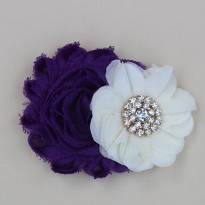 Violet and ivory hair bows ivory flower girl hair bows violet hair clip toddler girls hair clips purple hair bows violet hair clips