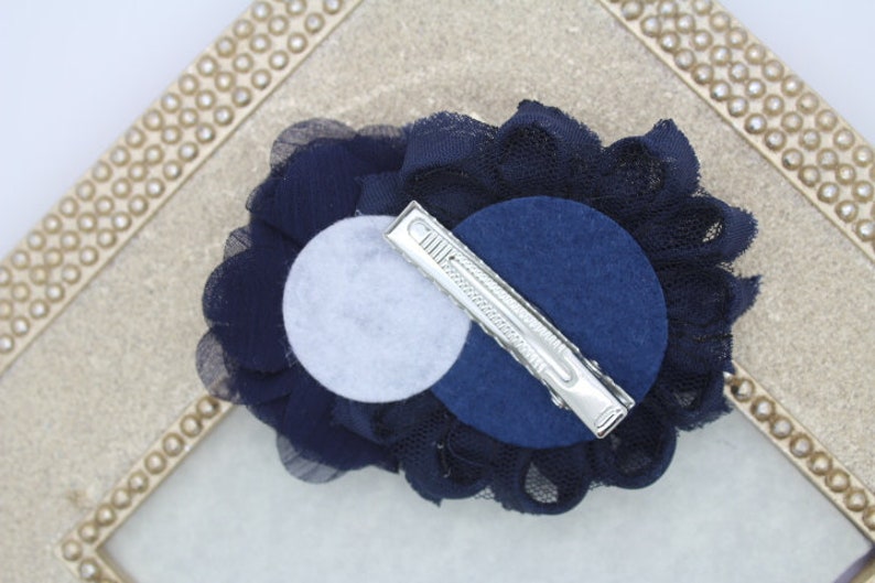 Navy blue flower girl hair clip, navy blue flower girl bow, navy blue wedding hair clip, toddler navy blue hair bow navy blue hair clip image 2