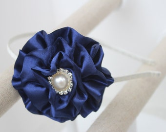 Navy blue headbands, flower girl headband, ivory headband, girls headbands, wedding headband, toddler headbands, girls hard headbands