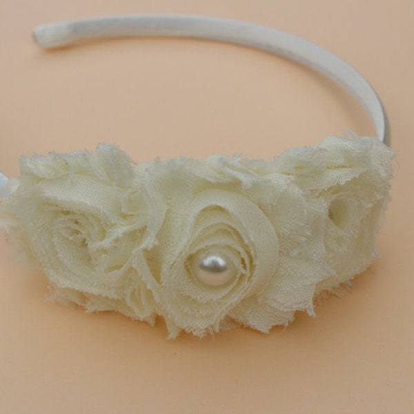 Ivory Flower girl headband ivory wedding headband plastic satin headband toddler headband cream girls headband cream wedding flower girl