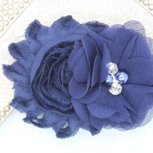 Navy blue flower girl hair clip, navy blue flower girl bow, navy blue wedding hair clip, toddler navy blue hair bow navy blue hair clip image 3