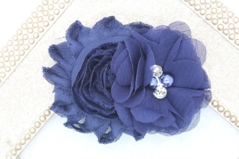 Navy blue flower girl hair clip, navy blue flower girl bow, navy blue wedding hair clip, toddler navy blue hair bow navy blue hair clip image 3