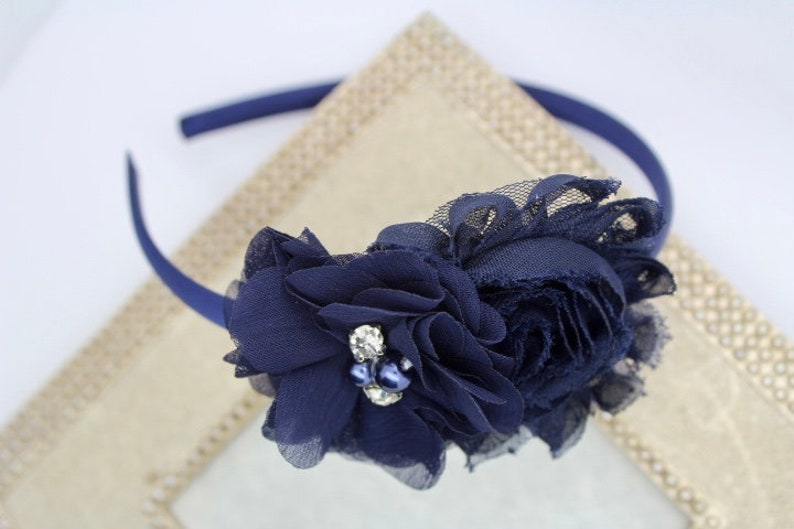 Navy blue flower girl hair clip, navy blue flower girl bow, navy blue wedding hair clip, toddler navy blue hair bow navy blue hair clip image 4