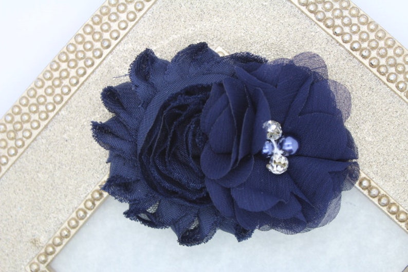 Navy blue flower girl hair clip, navy blue flower girl bow, navy blue wedding hair clip, toddler navy blue hair bow navy blue hair clip image 1