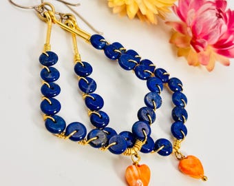 3.5” Lapis lazuli + Orange Heart Drops