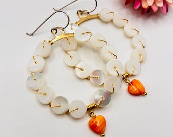 2.75" Orange Hearts + Mother of Pearl