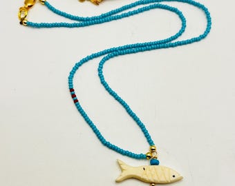18" Fish Bone Bead + Glass Beads