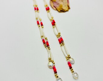 7.75" Dentalium + Pink Glass Beads