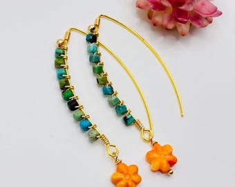 2.25" Turquoise + Orange Flowers