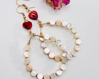 3.5" Red Hearts + Mother of Pearl