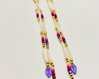 7.75" Dentalium + Purple/Pink Glass Beads