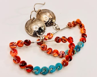 3" Turquoise + Red Spiny Oyster + Vintage Coins