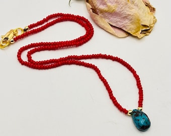 16" Turquoise + Glass Beads