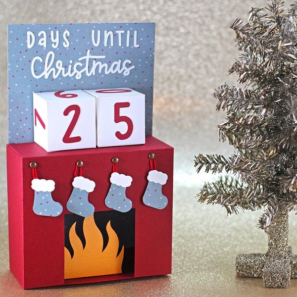 SVG File: 3D Paper Christmas Countdown SVG Calendar with Blocks {Mini Fireplace Mantle with Stockings} | Christmas SVG | Instant Download