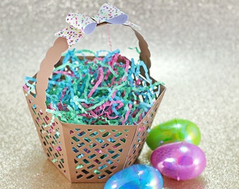 SVG File: Cute 3D Paper Easter Basket (Cut-Out Design) with Paper Bow SVG Cut File | Easter SVG | Instant Digital Download