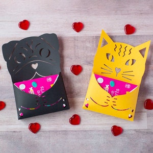 Bundle of 2 SVG Files: Cute Cat and Pug Candy Holder Valentine Pocket Card Cut Files | Instant Download
