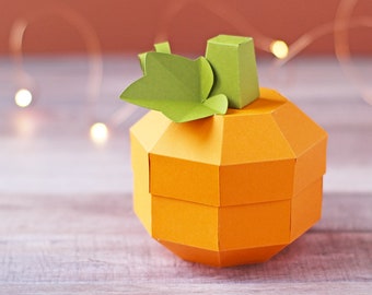 3D Paper Pumpkin Gift Box / Treat Box / Favor Box SVG File with Geometric Design for Fall, Thanksgiving, Halloween | Instant Download