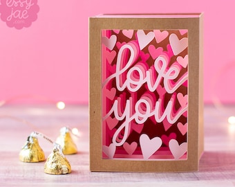 3D "Love You" Shadowbox Card Valentine Card SVG File Pop-Up Card for Valentine's Day + Envelope SVG Cut File | Instant Digital Download