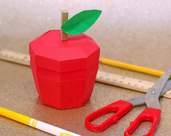 Fichier SVG : Papier 3D Apple Gift Box Treat Box Gift Card Holder 3D SVG Cut File + Video Tutorial | Professeur cadeau Svg | Retour à l'école SVG