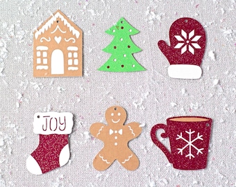 Set of 6 Christmas Gift Tags SVG File (Layered Designs) Gingerbread Man, Gingerbread House, Mug, Christmas Tree, Stocking, Mitten - Download