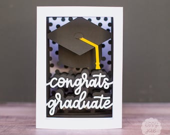 3D Congrats Graduate Shadowbox Card SVG Cut File (Folds Flat) voor High School & College Graduations, Graduation Card SVG | Directe download