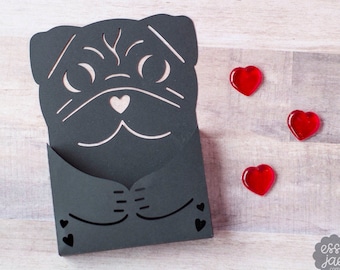 SVG File: Pug Candy Holder Valentine Pocket Card SVG Cut File | Valentine SVG | Instant Download
