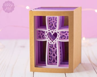 3D Christian Cross Shadowbox Card SVG Cut File (Folds Flat) | Easter SVG |  Baptism, First Communion Card | Instant Digital Download
