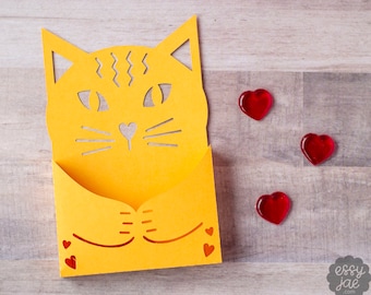 Cat Candy Holder Pocket Card Candy Holder Valentine SVG File | Valentine SVG | Instant Digital Download