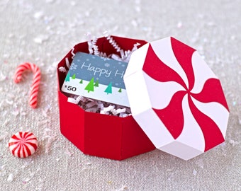 3D Peppermint Candy Gift Box / Treat Box / Gift Card Holder SVG File for Christmas | Instant Digital Download