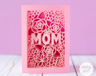 3D Floral Lace Mom Shadowbox Card SVG Cut File (Folds Flat) Mother's Day Card SVG + Envelope | Mother's Day SVG | Instant Digital Download