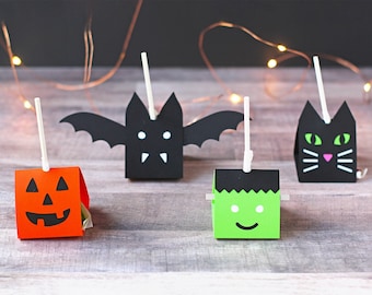 Set of 4 Halloween Sucker Holder SVG Files - Jack O Lantern, Bat, Cat and Frankenstein Lollipop Holder Designs