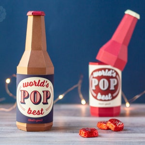 3D Paper Pop Bottle Gift Box SVG Cut File met Printable Label "World's Best Pop" Pun | Vaderdagcadeau voor papa | Directe digitale download