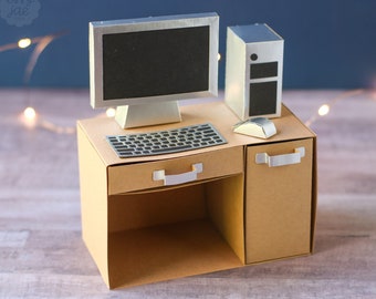 3D Computer and Computer Desk SVG Cut File Gift Card Holder