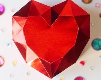 Faceted Heart Gift Box SVG, Gem Heart Box, Gemstone Box SVG, Paper Heart Box, Paper Birthstone Box SVG Princess Party Favor Box Svg Download