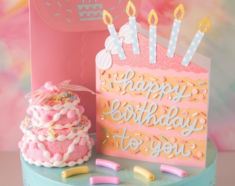 Birthday Card SVG, Happy Birthday To You Layered Birthday Cake Slice Greeting Card with Birthday Candles, Birthday Cake Card SVG Cut File