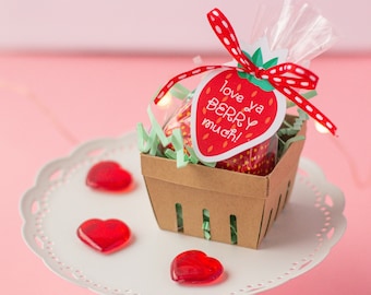 3D Mini Berry Basket Strawberry Gifts SVG & PDF Cut Files | Cute Mini Berry Basket and Strawberry Tags with "Love Ya Berry Much" Pun
