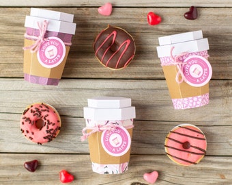 Mini 3D Coffee Cup Valentines + Love You A Latte Tags, Mini 3D Coffee Cup Gift Box SVG File with Printable PDF, Print Then Cut PNG Gift Tags