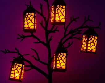 Tiny Halloween Spiderweb Lantern SVG Cut File Tea Light Lantern Garland Halloween Decor SVG Instant Download