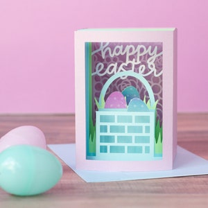 Panier de Pâques Shadowbox Carte 3D SVG Fichier coupé (plis à plat) + Enveloppe SVG | | SVG de Pâques Téléchargement numérique instantané