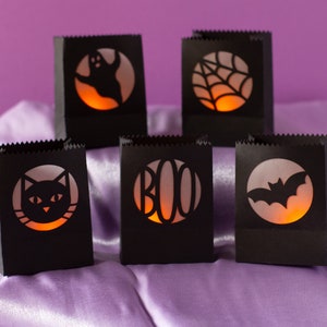 Tiny Halloween Luminary Bags SVG Cut File Set with 5 Luminary Designs - Cat, Spiderweb, Bat, Ghost, & BOO Luminaries - Instant Download