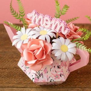 Teiera di carta 3D e bouquet di fiori di carta SVG File tagliati per il pacchetto SVG della festa della mamma / Regalo per la mamma SVG / Fiore di carta Svg / File Download