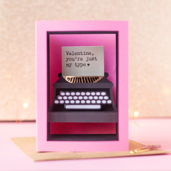 3D Valentine's Day Card SVG Cut File, Pop Up Valentine Card SVG + Envelope SVG File, Typewriter Card, Type Themed Card Digital Download