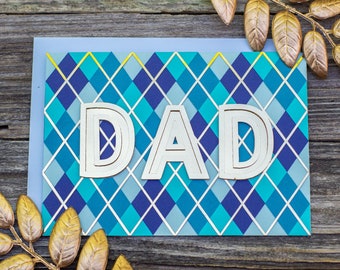 Fathers Day Card SVG, Dad Birthday Card SVG, Dad Card SVG, 5" x 7" Argyle Pattern Card + Envelope Svg Cut File, Birthday Card for Dad Svg