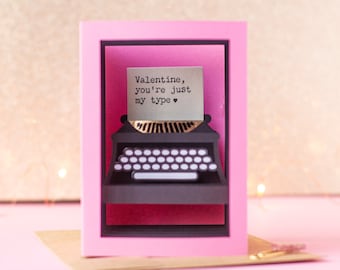 3D Valentine's Day Card SVG Cut File, Pop Up Valentine Card SVG + Envelope SVG File, Typewriter Card, Type Themed Card Digital Download